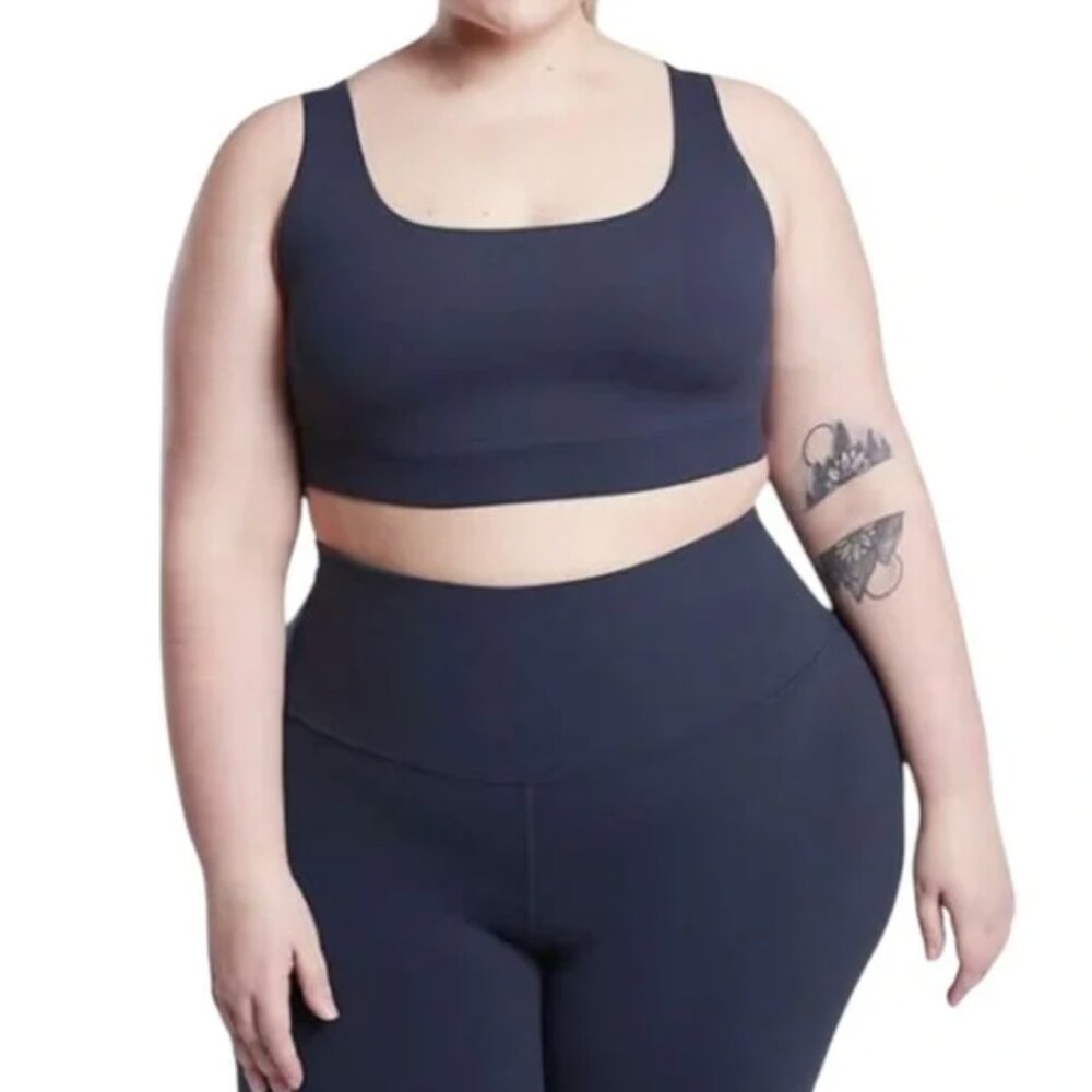 ATHLETA Navy Exhale Sport Bra D-DD+ Plus 3X NEW